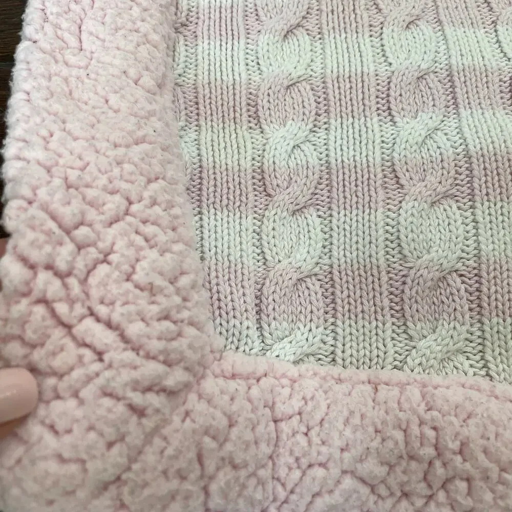 Circo Pink Cable Knit Baby Blanket Striped Sweater Sherpa Lovey White Limited